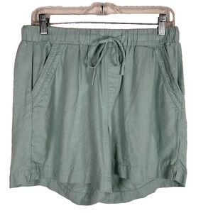 Briggs Women M Linen Blend Drawstring Elastic Pull On Shorts Mint Green Pockets